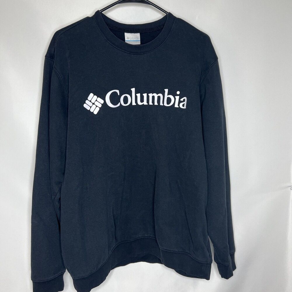 Men's Columbia Logo Crewneck Pullover Long Sleeve Black Sweatshirt Size Large